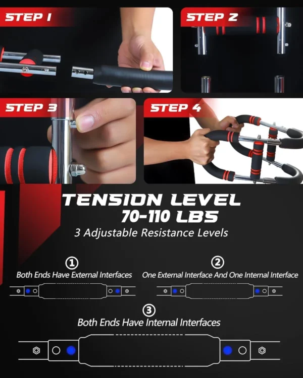 Fitness Chest Expander in UK– Twister Arm Trainer, 70-110lbs Adjustable Chest Exerciser for Men